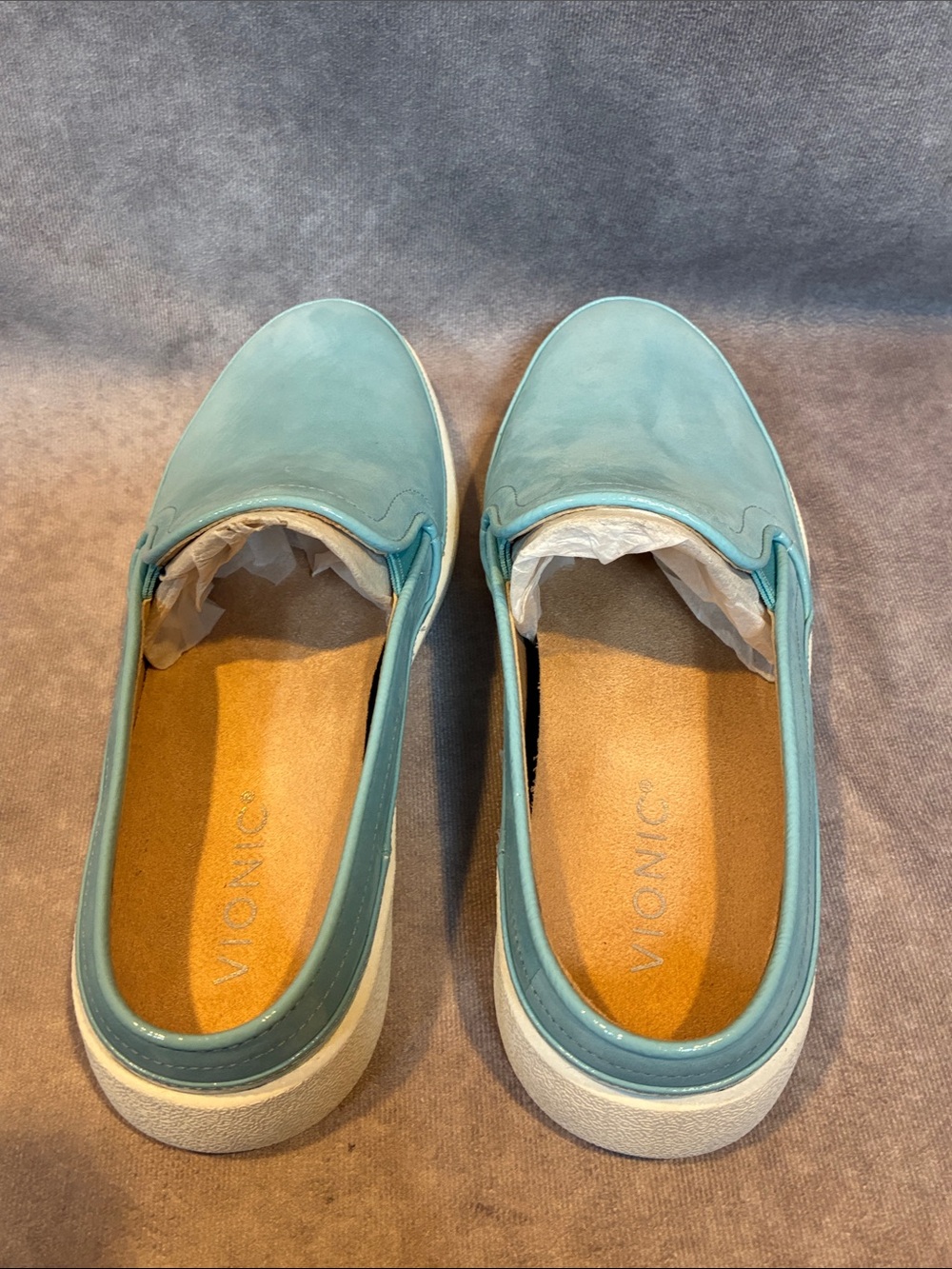 Vionic Women’s Slip-On Mules in Light Blue Nubuck Leather - Picture 6 of 8